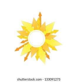 Isolated graphic element made out of various direction arrows and blank label / arrow sun