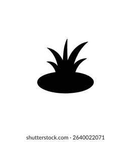 An isolated graphic featuring a black silhouette of grass protruding from a mound, all set against a clean white background, suitable for diverse design projects.