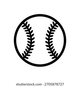 Isolated graphic illustration showcasing a baseball with a black outline and laces, set against a clean transparent backdrop.