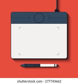 The isolated graphic tablet with the handle. Vector