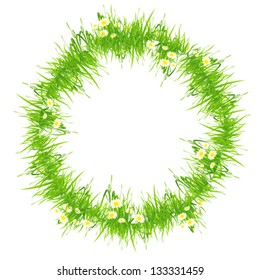 Isolated Grass Frame with Flowers