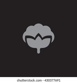 Isolated gray flower cotton Vector Icon on dark black background