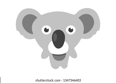 Isolated gray koala with big kind eyes. Little bear vector logo for web and print.