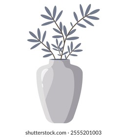 Isolated gray vase with flowers in flat style. Vector illustration