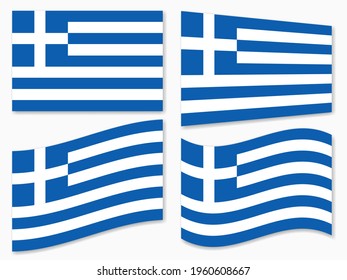 isolated Greece flag set waving by the wind shapes, element for icon, label, banner, button etc. vector design.