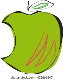 isolated green apple, sketch, vector illustration