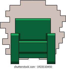 Isolated green armchair and bricks wall behind it in loft style 