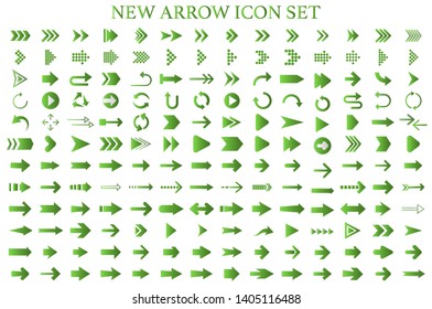 Isolated green arrow vector icons set. Arrows icon collection for web, mobile app. Arrow vector download icon set. Arrows vector curve flat collection. Application digital button illustration 
