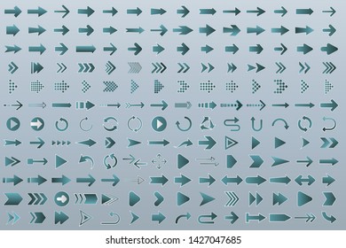 Isolated green arrow vector icons set. Arrows icon collection for web, mobile app. Arrow vector download icon set. Arrows vector curve flat collection. Application digital button illustration 