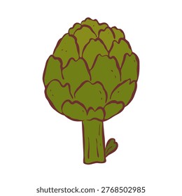 Isolated green artichoke in hand drawn sketch style. Design element for print, logo, menu, recipe. Flat vector illustration.