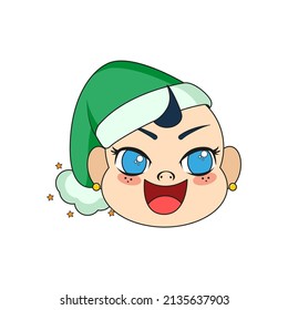 Isolated green baby christmas borderline cute face vector illustration