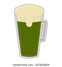 Icono de jarra de cerveza verde aislado con espuma - Vector