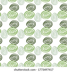 Espirales verdes y azules aisladas sobre fondo blanco. Patrón geométrico sin soldadura. Ilustración vectorial. Fondo decorativo para el diseño de tejidos, impresión textil, envoltura, cubierta.
