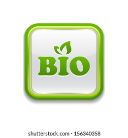 Isolated green button with text "bio"