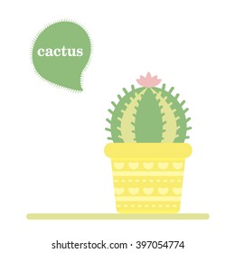 Isolated green cactus icon in a pot. Desert plant. Vector cartoon illustration