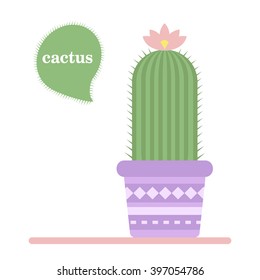 Isolated green cactus icon in a pot. Desert plant. Vector cartoon illustration