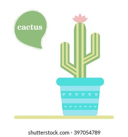 Isolated green cactus icon in a pot. Desert plant. Vector cartoon illustration