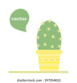 Isolated green cactus icon in a pot. Desert plant. Vector cartoon illustration