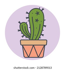 Isolated green cactus on a colored circle frame Vector