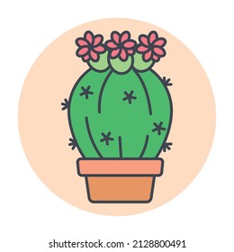 Isolated green cactus on a colored circle frame Vector