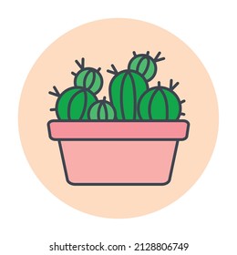 Isolated green cactus on a colored circle frame Vector