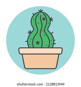 Isolated green cactus on a colored circle frame Vector