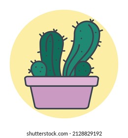 Isolated green cactus on a colored circle frame Vector