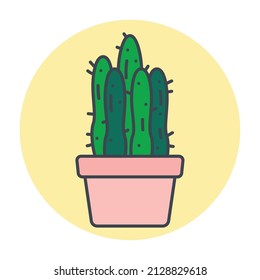 Isolated green cactus on a colored circle frame Vector