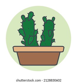 Isolated green cactus on a colored circle frame Vector