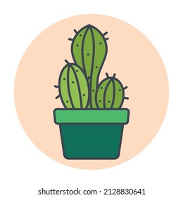 Isolated green cactus on a colored circle frame Vector
