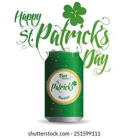 an isolated green can with beer and text for patrick's day