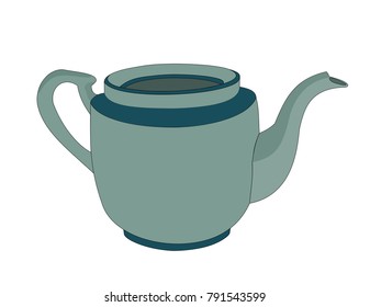 Isolated green ceramic teapot tableware , illustration icon