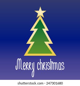 an isolated green christmas tree with a star on a blue background