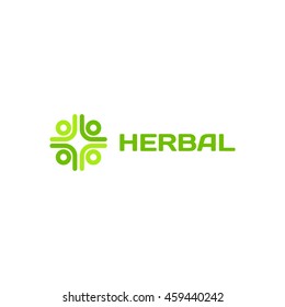 Isolated green color cross on the white background vector logo. Medical sign. Hospital and ambulance logotype. Abstract decorative element. Natural products illustration
