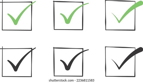 Isolated green confirmed mark in black frame icon set. Check mark icon design.