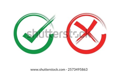 Isolated of green correct right and red wrong icon  on white background for approve and reject by vector illustration and EPS file. 