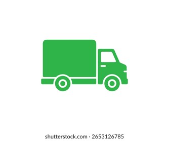 Ícone verde isolado do caminhão de entrega em um fundo branco, ilustração vetorial adequada para transporte, logística e projetos relacionados ao serviço de entrega, transmitindo mobilidade simples.