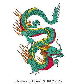 Isolated green down chinesse dragon zodiac vector illustration