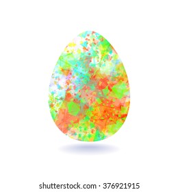 Isolated green Easter egg painted by a pattern of triangles with watercolor effect