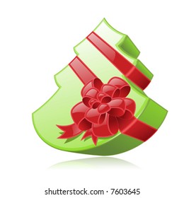 Isolated green fir-form box with red ribbon (Vector)
