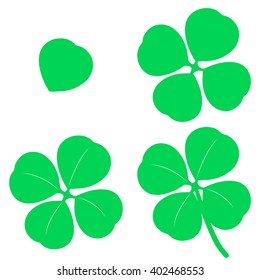 Isolated green four leaf clover (Trifolium repens) clip arts in four different stages from single leaf to full petals - Eps10 Vector graphics and illustration
