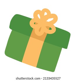 Isolated green gift box icon with yellow bow Vector