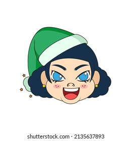 Isolated green girl christmas borderline cute face vector illustration