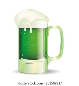 an isolated green glass of beer with foam for Patrick's day