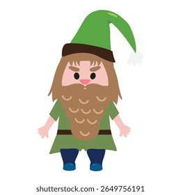isolated green gnome character illustration; one gnome flat design