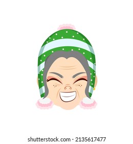Isolated green happy old woman christmas emoji cute face vector illustration