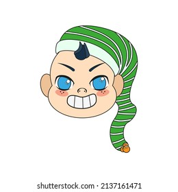 Isolated green hat baby christmas borderline cute face vector illustration