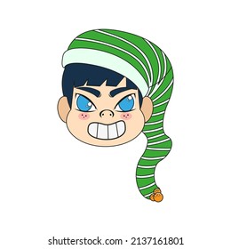 Isolated green hat boy christmas borderline cute face vector illustration