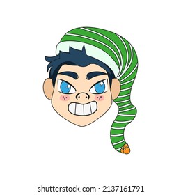 Isolated green hat man christmas borderline cute face vector illustration