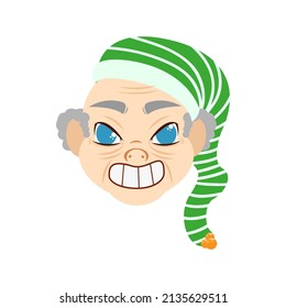 Isolated green hat old man christmas emoji cute face vector illustration